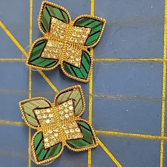 Green Rhinestone 1" Earrings - Picture 1 of 4